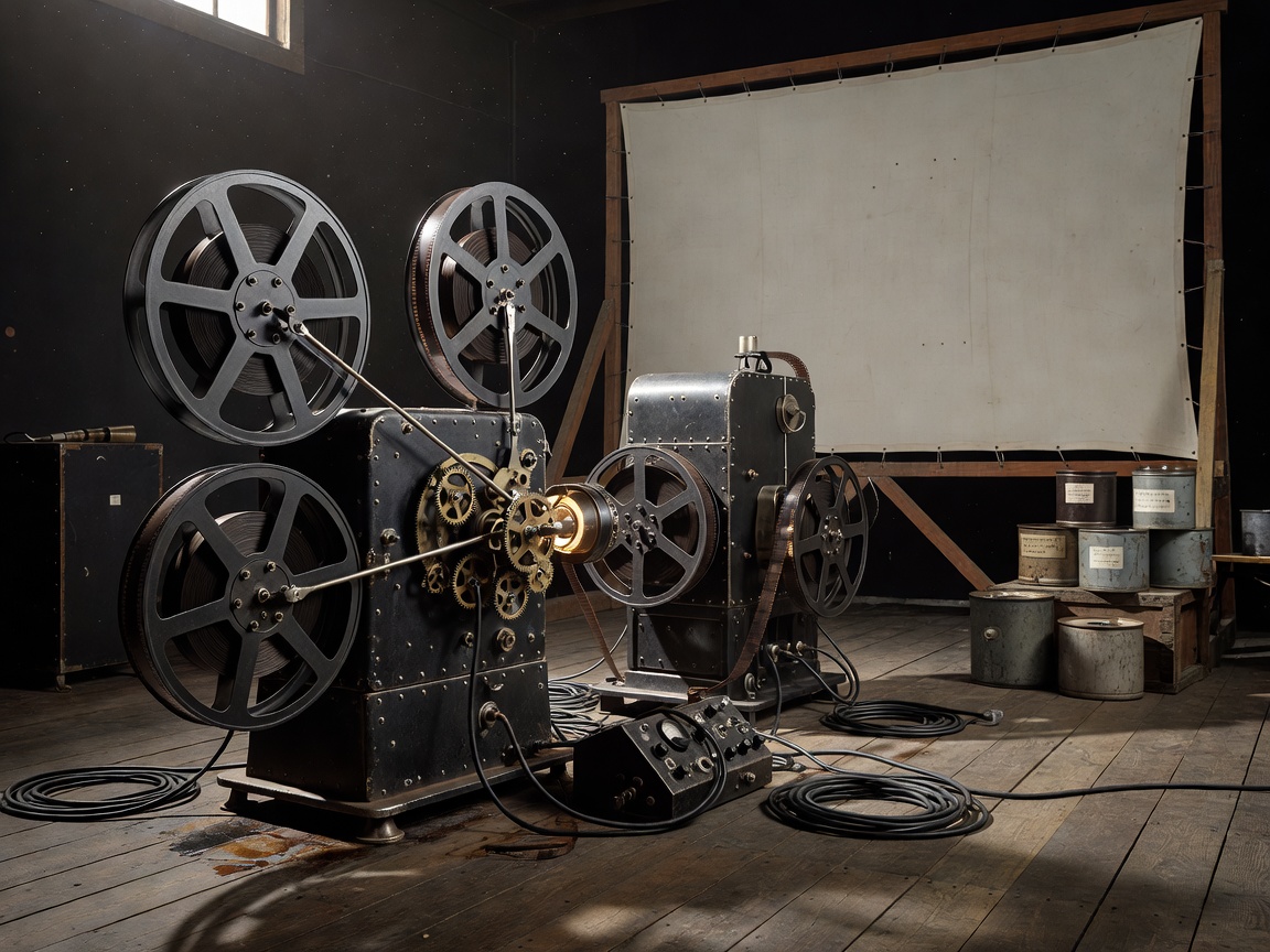 British film set projection equipment for No Time To Die